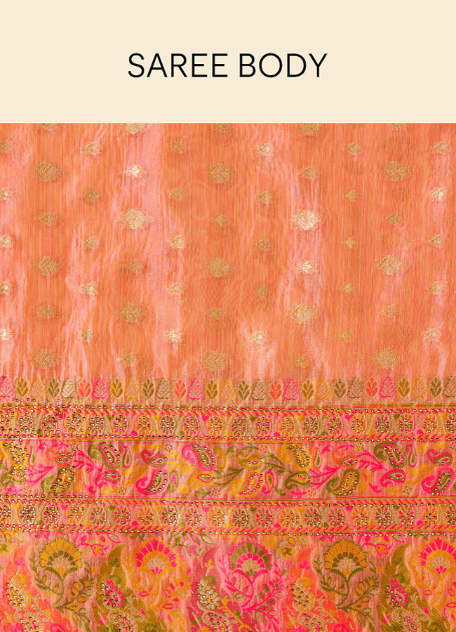 Shell Pink Chanderi Saree with Botanical Prints image number 4